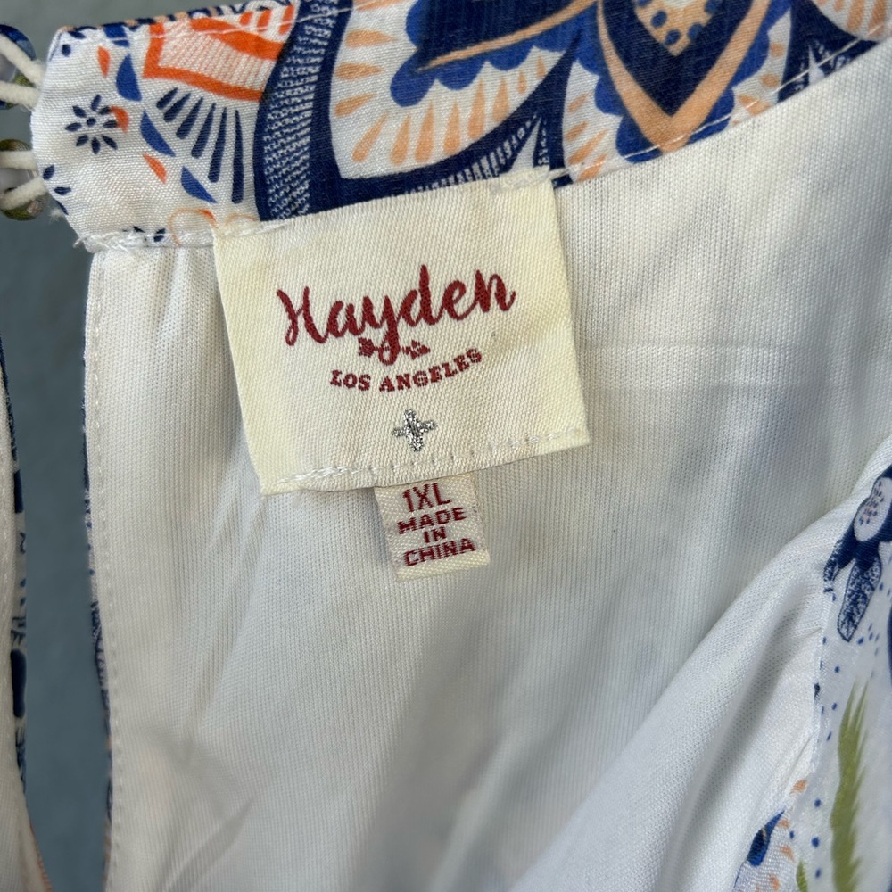 Hayden Los Angeles V-neck Flutter Sleeve Tiered Boho Paisley Babydoll Dress 1XL - Picture 6 of 7